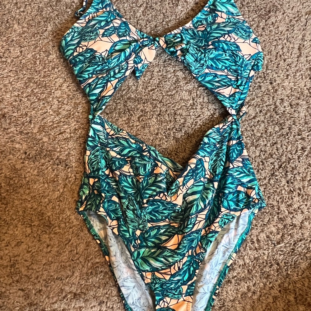 Tropical Leaf Print One Piece Swimsuit